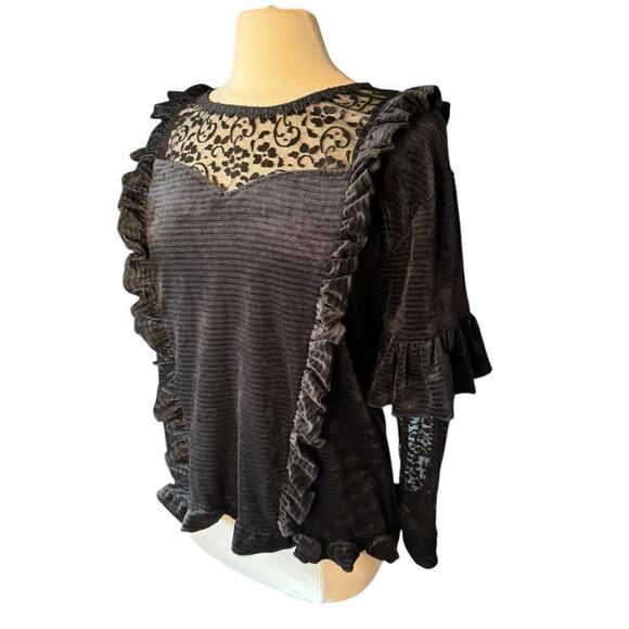 POL Tops - POL NEW Black Velvet Lace Victorian Style Top Small Ruffles Cosplay Whimsy Goth